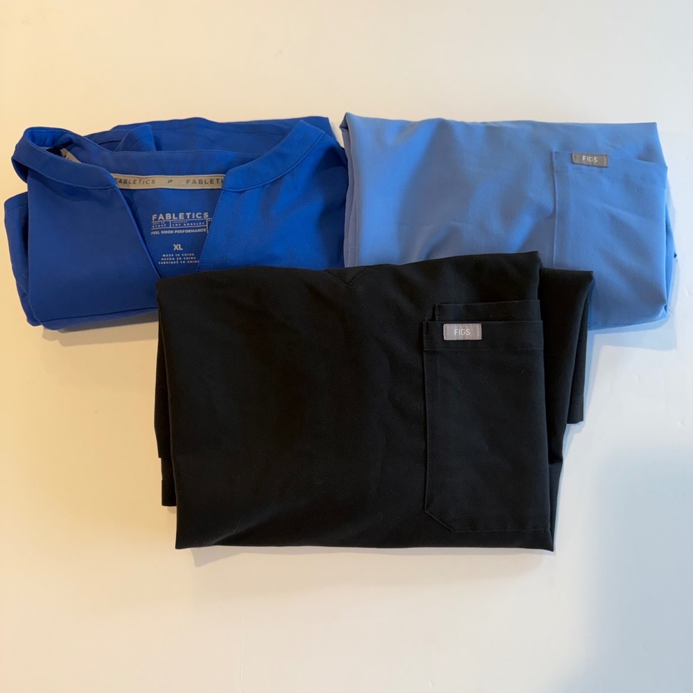Figs Men's Scrub Tops Set in Royal Blue, Light Blue, Black